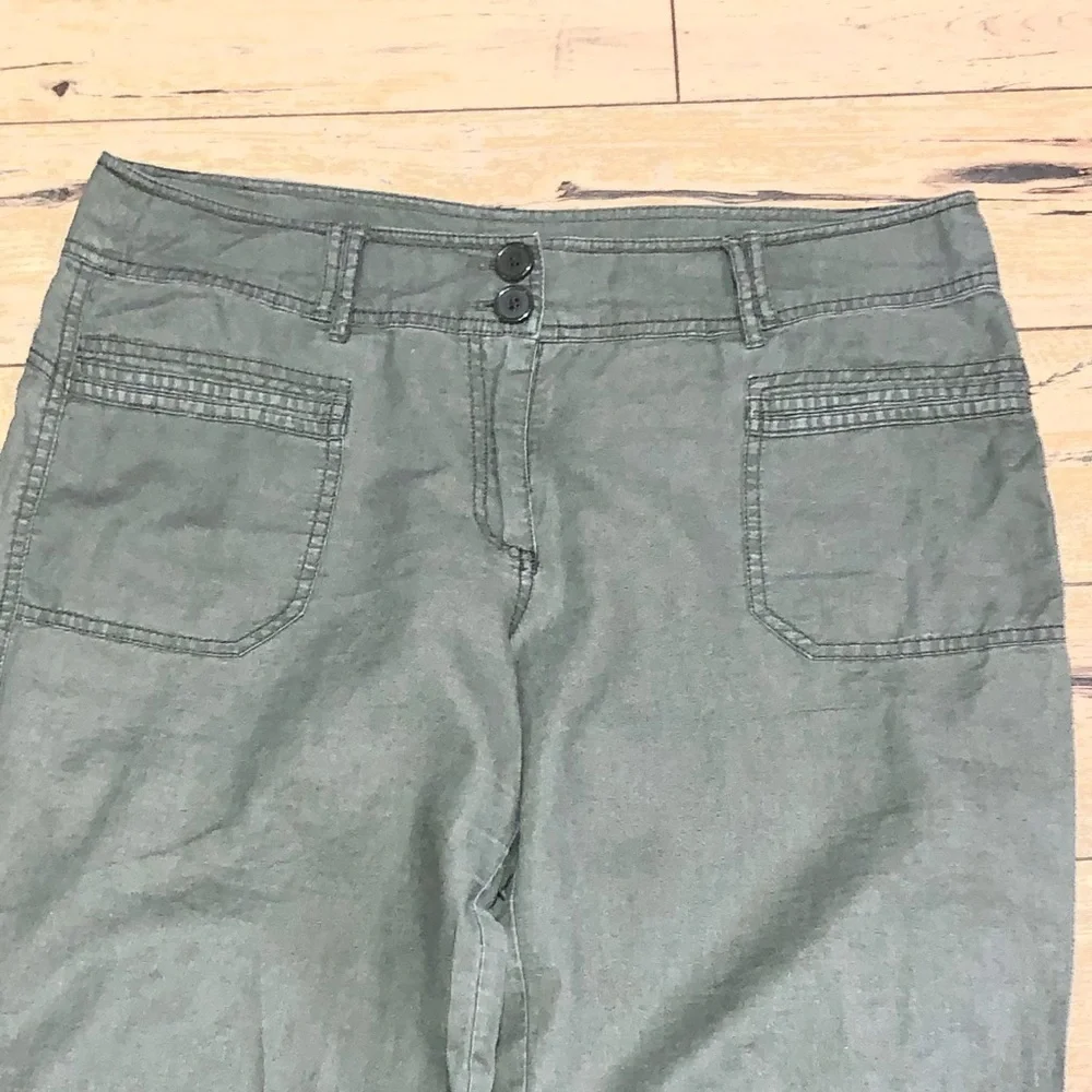 H&M Army green Linen Crop Pants Size 14